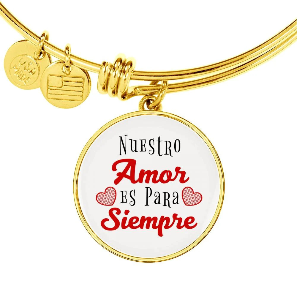 Love Message Nuestro Amor Es Para Siempre Personalized Engraved Gold Circle